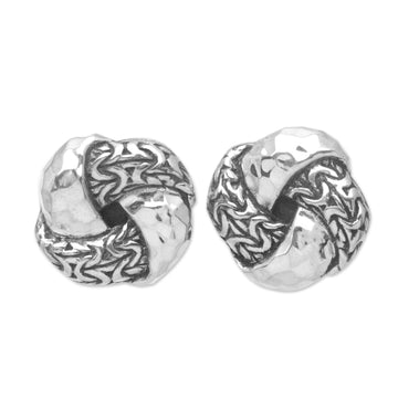 Knot Sterling Silver Button Earrings Crafted in Bali - Flower Knots