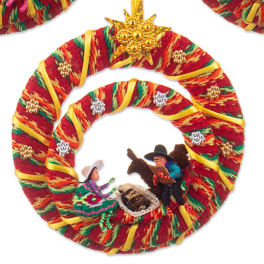 Set of Three Cotton Blend Nativity Scene Ornaments from Peru - Christmas Scene