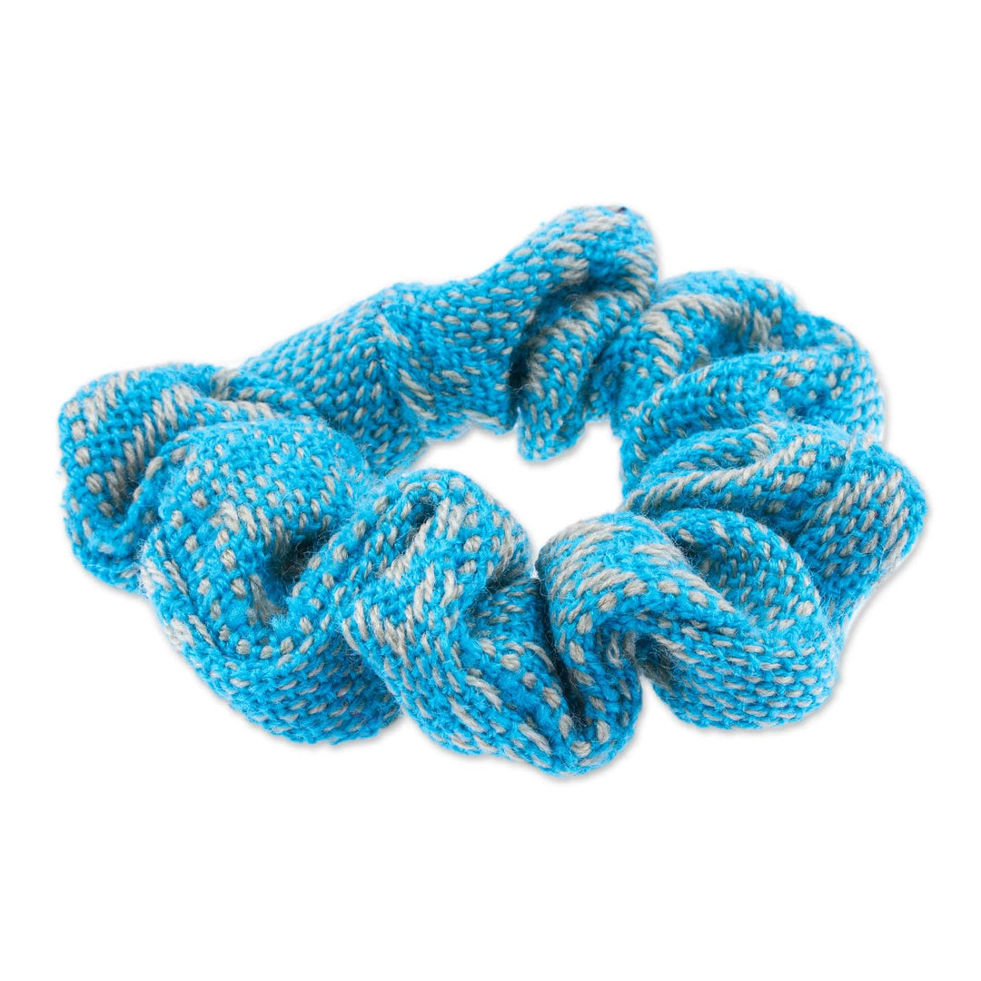 Cotton Scrunchie in Cyan and Beige Hues Handloomed in Mexico - Cyan Hug