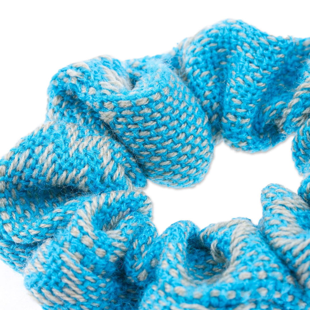 Cotton Scrunchie in Cyan and Beige Hues Handloomed in Mexico - Cyan Hug