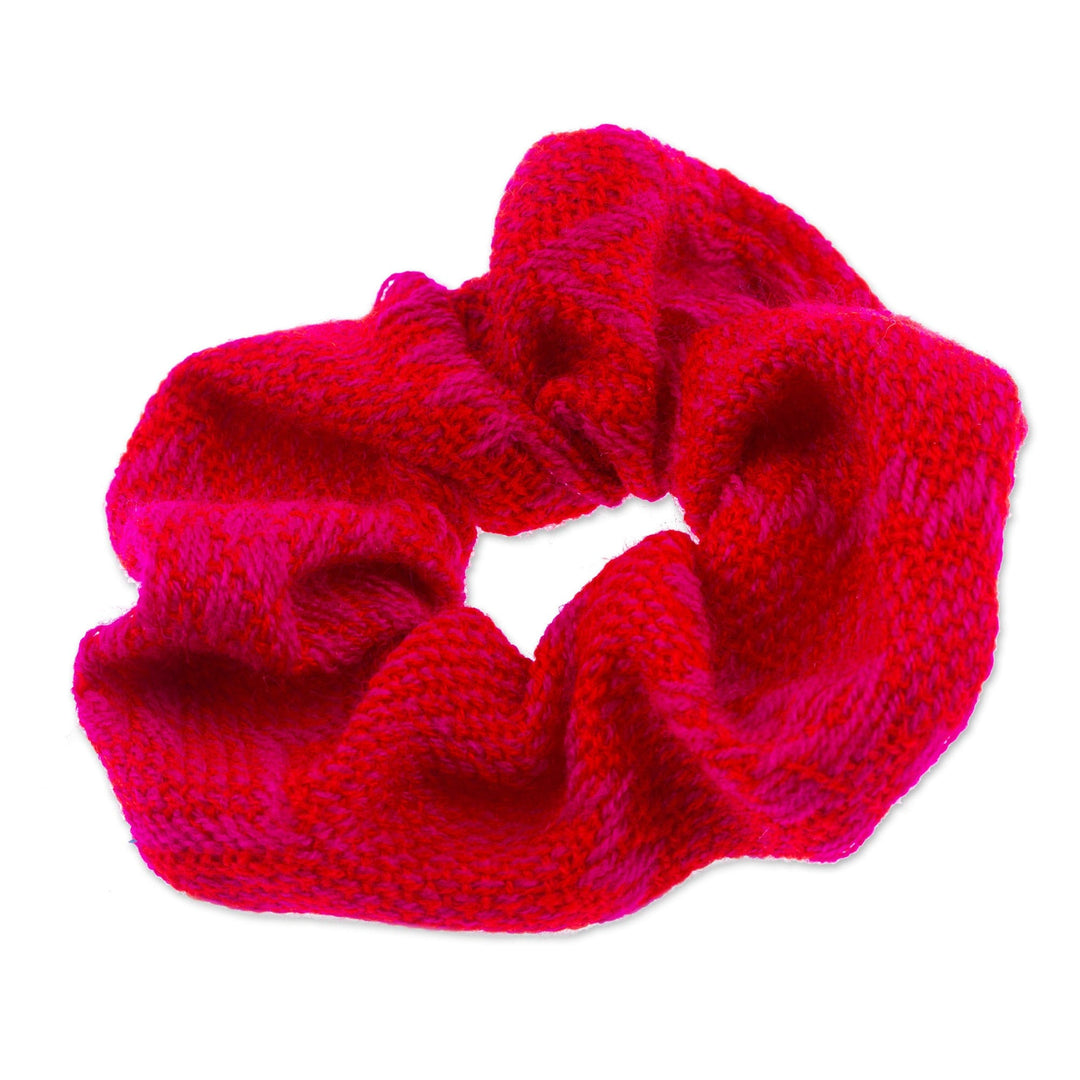 Handloomed Cotton Strawberry Scrunchie with Geometric Motifs - Strawberry Spell