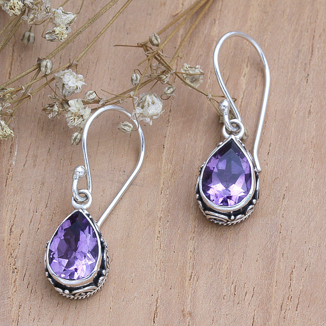 Two-Carat Amethyst Sterling Silver Dangle Earrings from Bali - Wise Spring