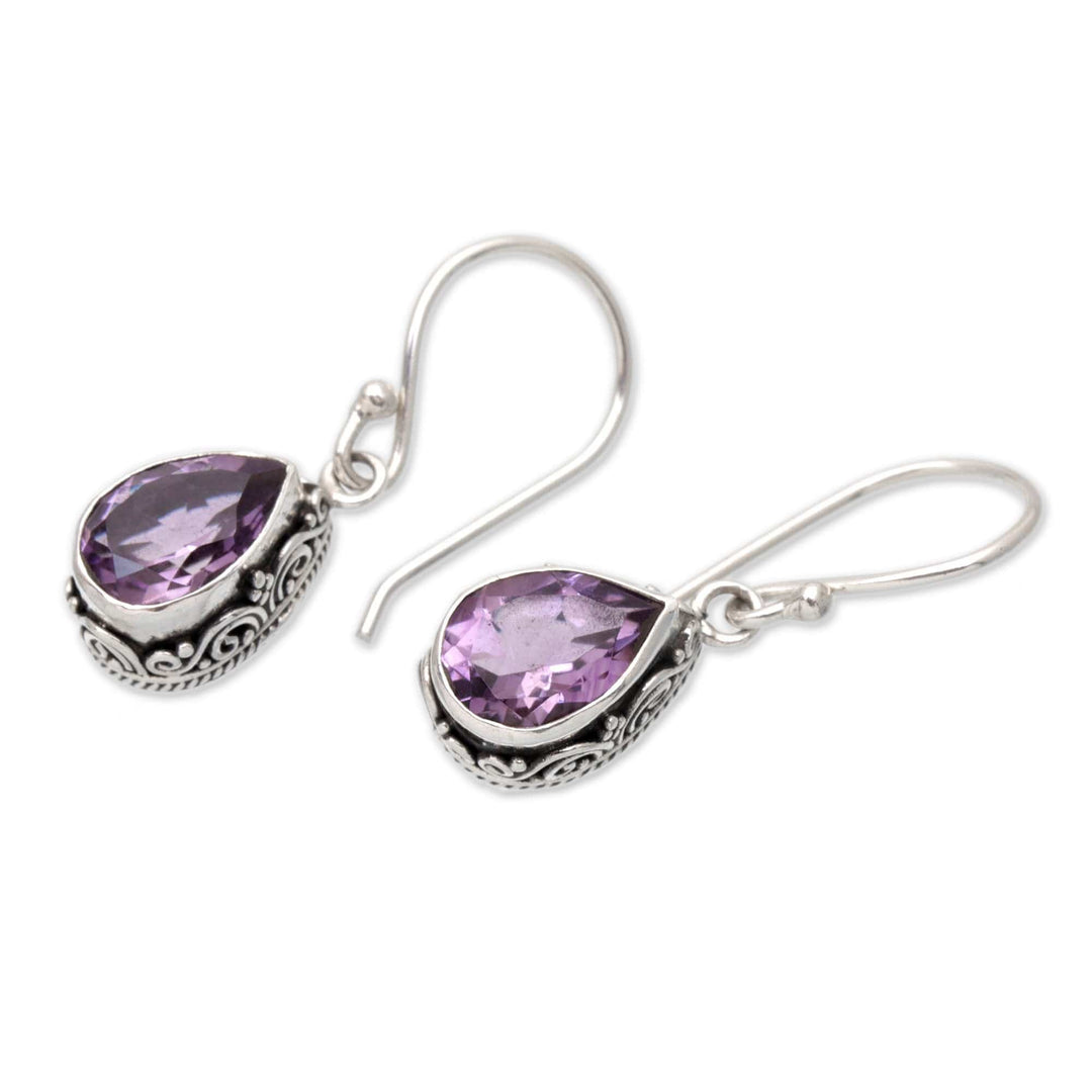 Two-Carat Amethyst Sterling Silver Dangle Earrings from Bali - Wise Spring
