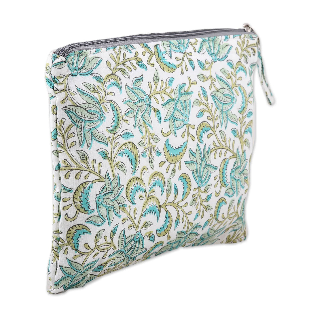 Cotton Cosmetic Bag with Hand-Block Printed Leafs & Flowers - Leafy Friends
