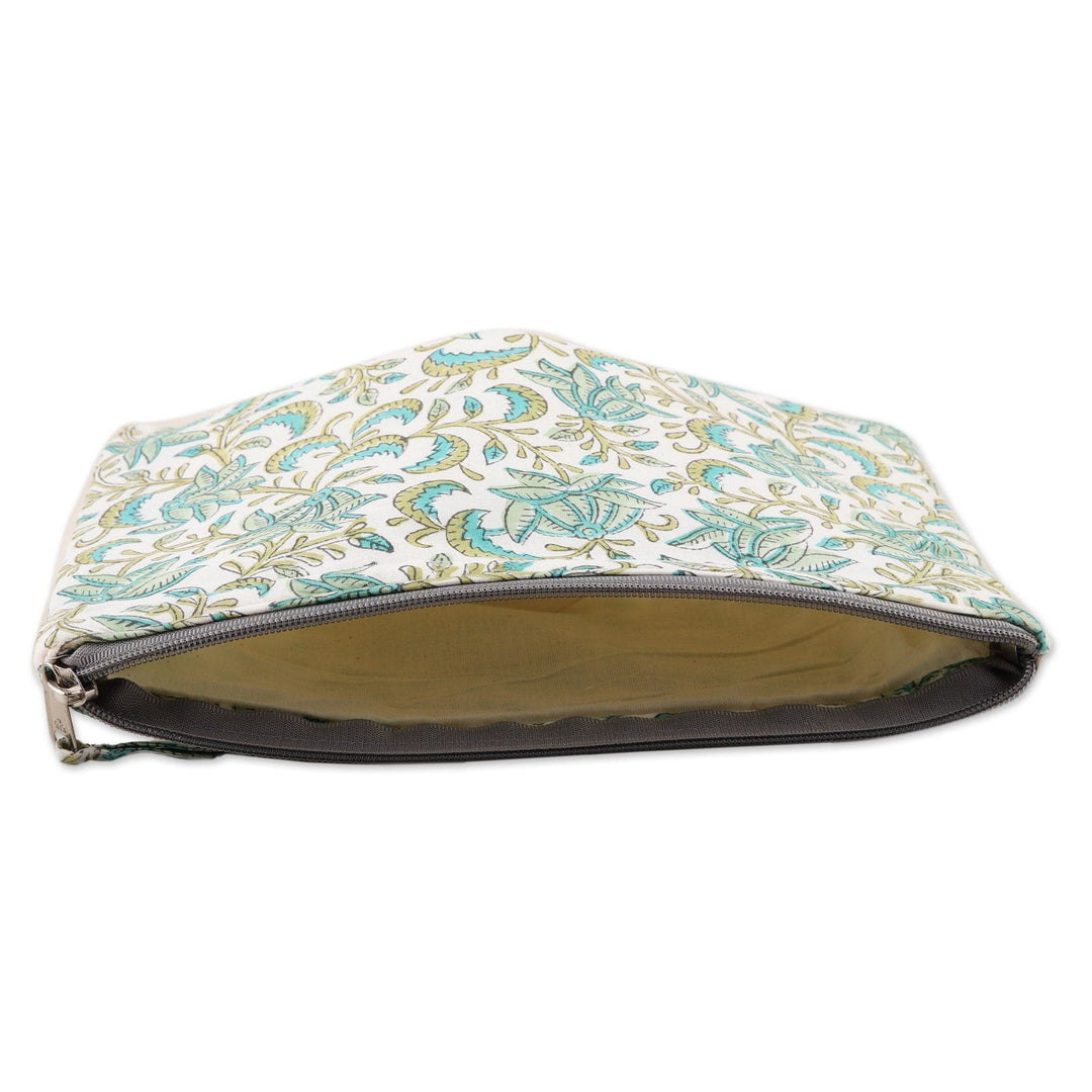 Cotton Cosmetic Bag with Hand-Block Printed Leafs & Flowers - Leafy Friends
