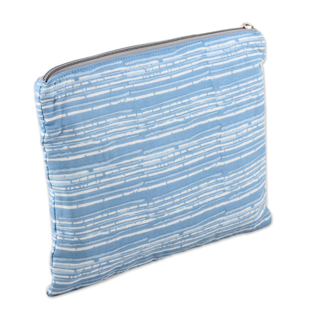 Cotton Cosmetic Bag with Hand-Block Printed Striped Pattern - Sky Contours
