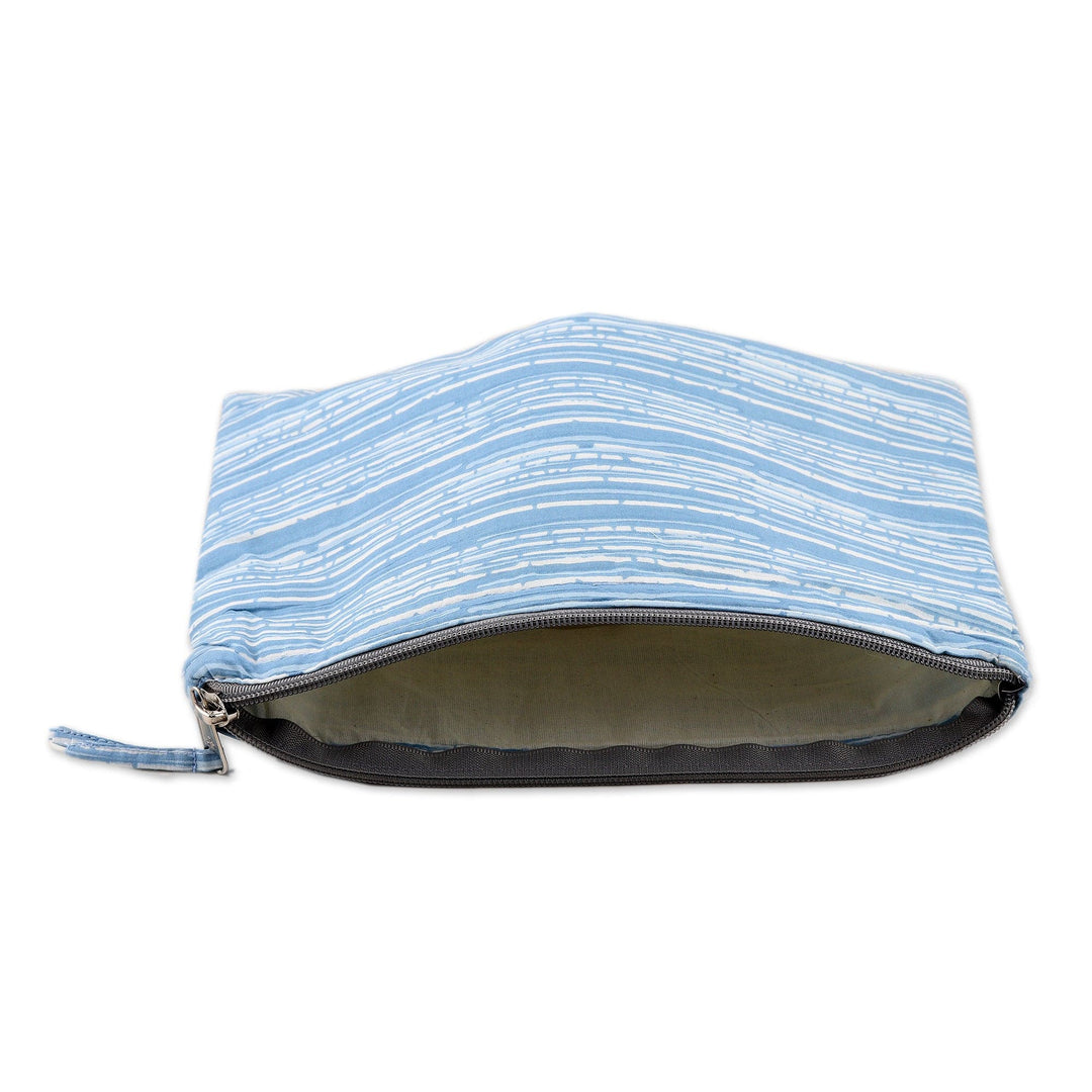 Cotton Cosmetic Bag with Hand-Block Printed Striped Pattern - Sky Contours