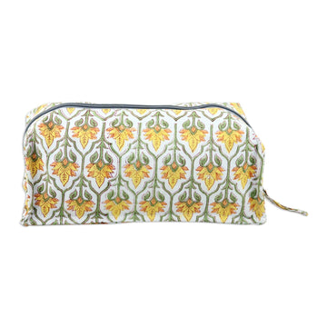 Cotton Travel Case with Hand-Block Printed Flowers & Leaves - Glorious Buttercup