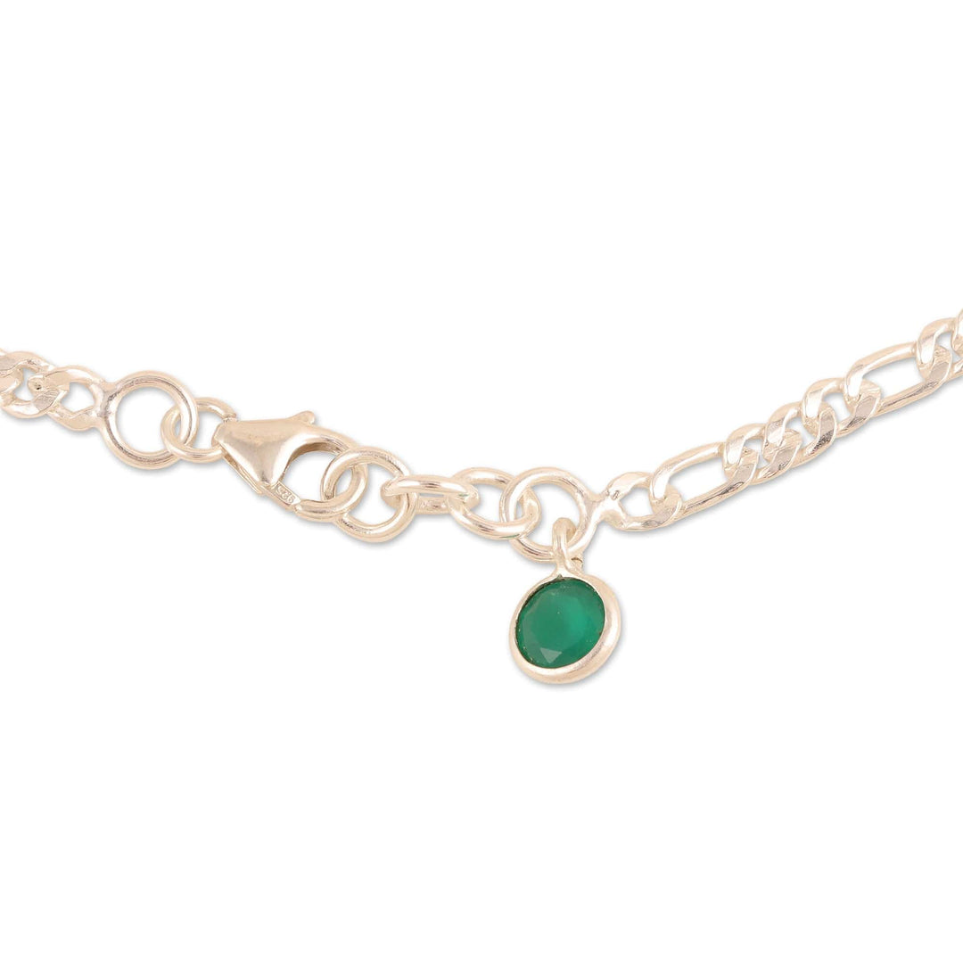 Pair of Green Onyx Sterling Silver Anklets - Green Nobility