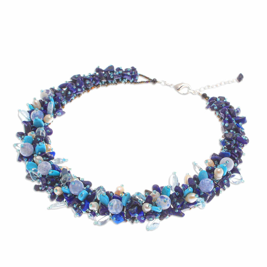 Handcrafted Multi-Gemstone Blue Beaded Necklace - Blue Paradise