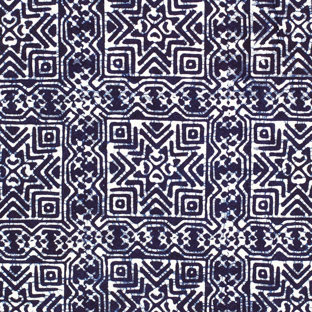 Handcrafted Cotton Tablecloth with Batik Elephants - Blue Ceremony