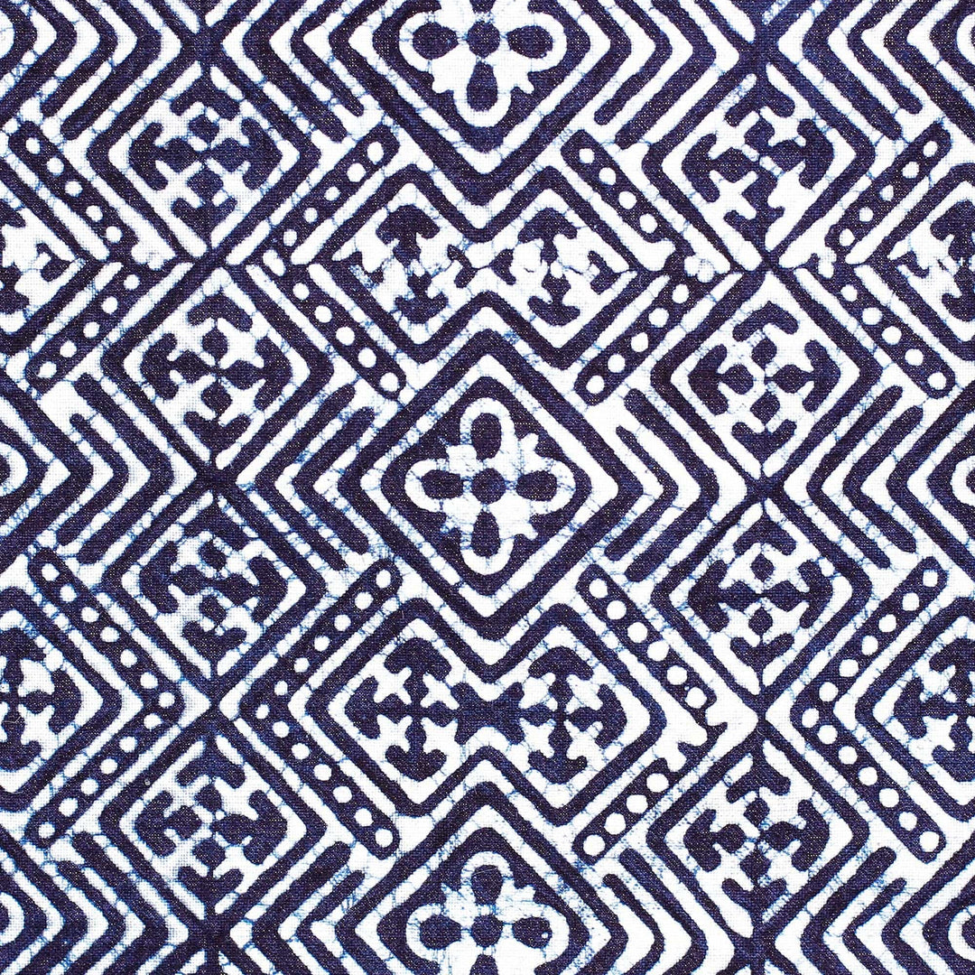 Cotton Batik Tablecloth with Elephant Motifs in Blue - Sacred Trunks