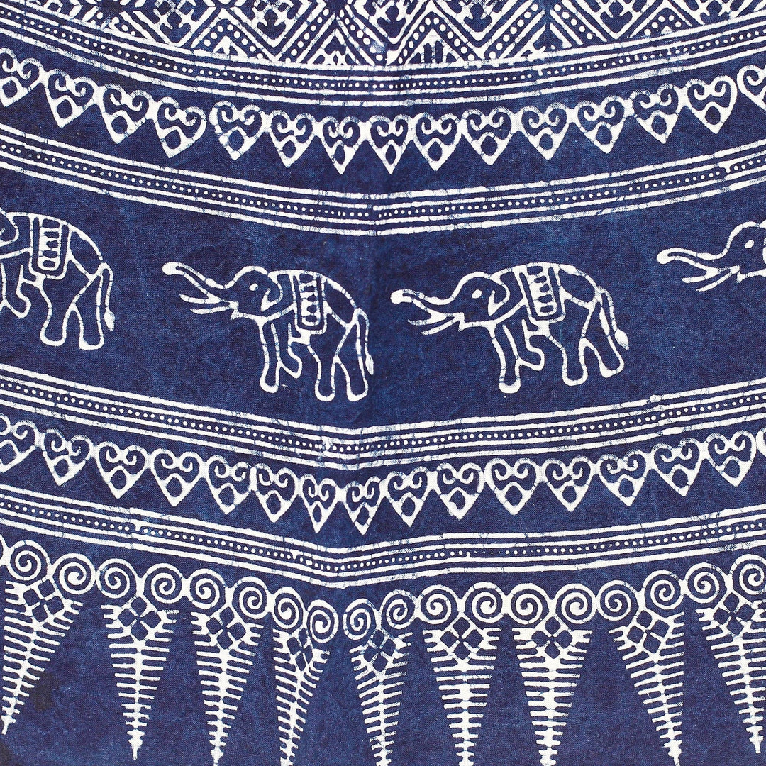 Cotton Batik Tablecloth with Elephant Details in Blue - Sacred Sages