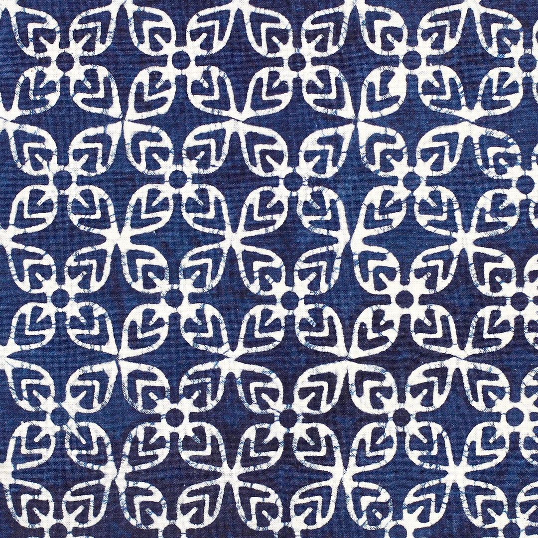 Blue Round Cotton Tablecloth with Batik Elephants - Wise Circle
