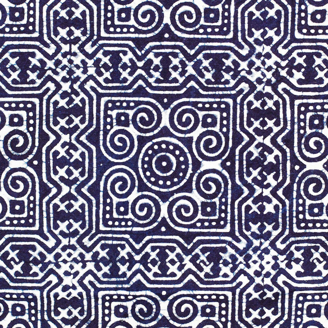 Blue Round Cotton Tablecloth with Batik Elephant Motifs - Little Sages