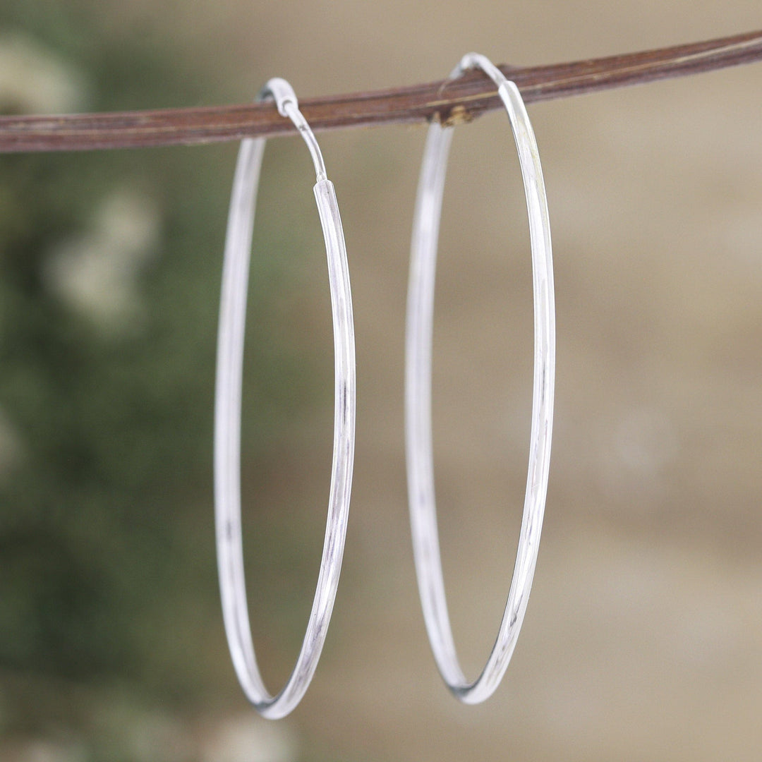 Polished Large Sterling Silver Hoop Earrings - Stylish Orbit