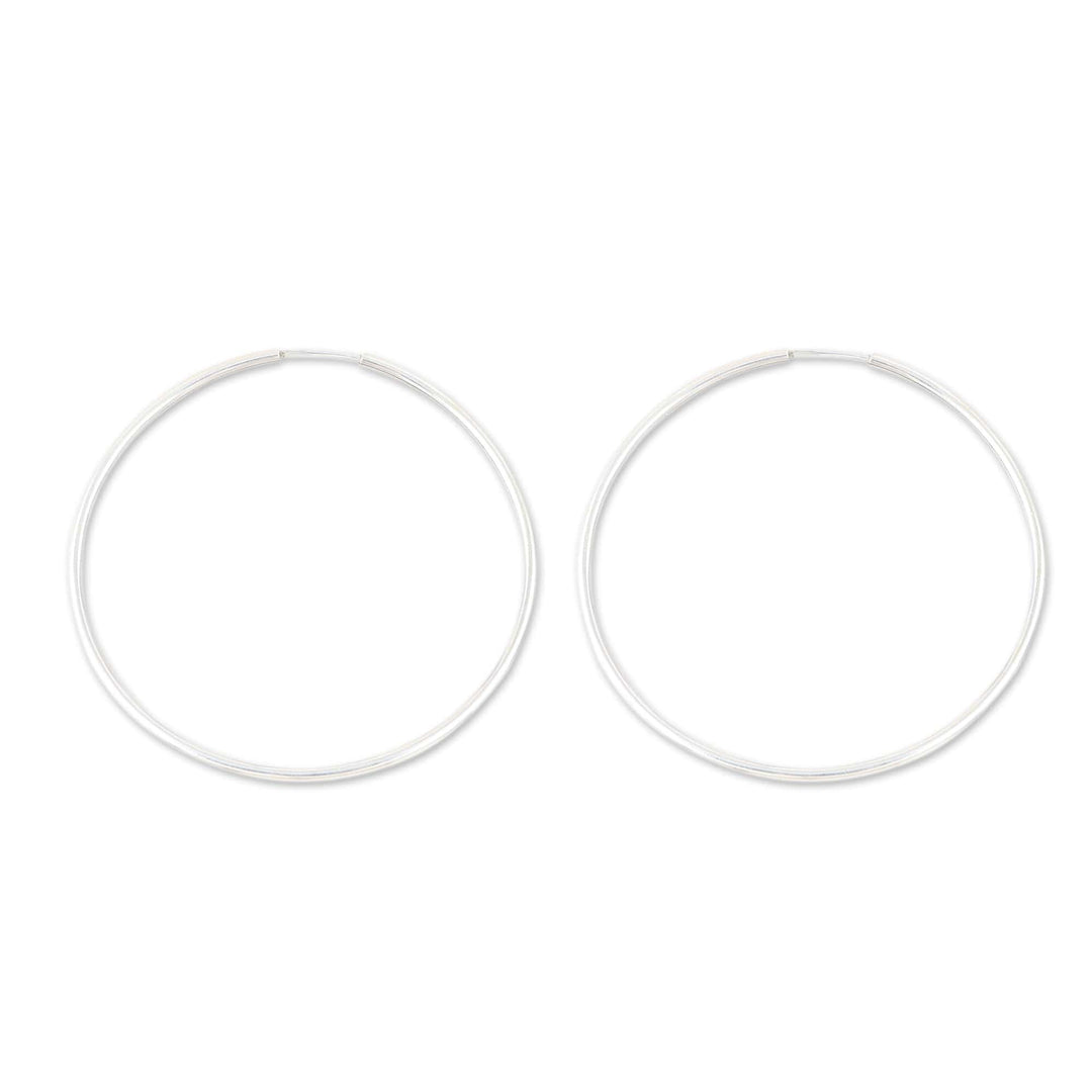 Polished Large Sterling Silver Hoop Earrings - Stylish Orbit