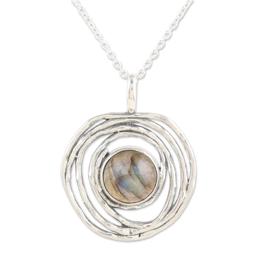 Sterling Silver Pendant Necklace with Natural Labradorite - Modern Shield