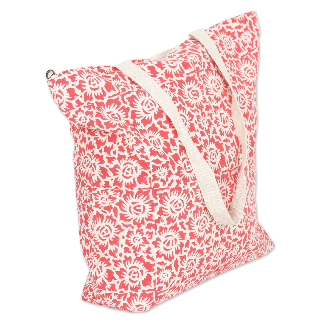 Strawberry Cotton Tote Bag with Floral Block-Printed Design - Strawberry Fever