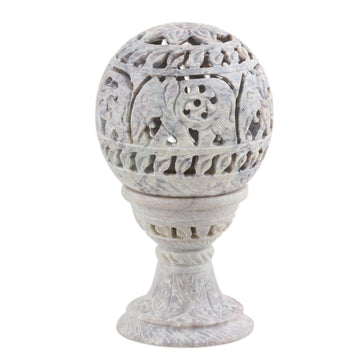 Natural Soapstone Jali Tealight Holder Handcrafted in India - Serene Royalty