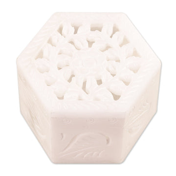 Handcrafted Alabaster Jali Jewelry Box from India - Blooming Traditions