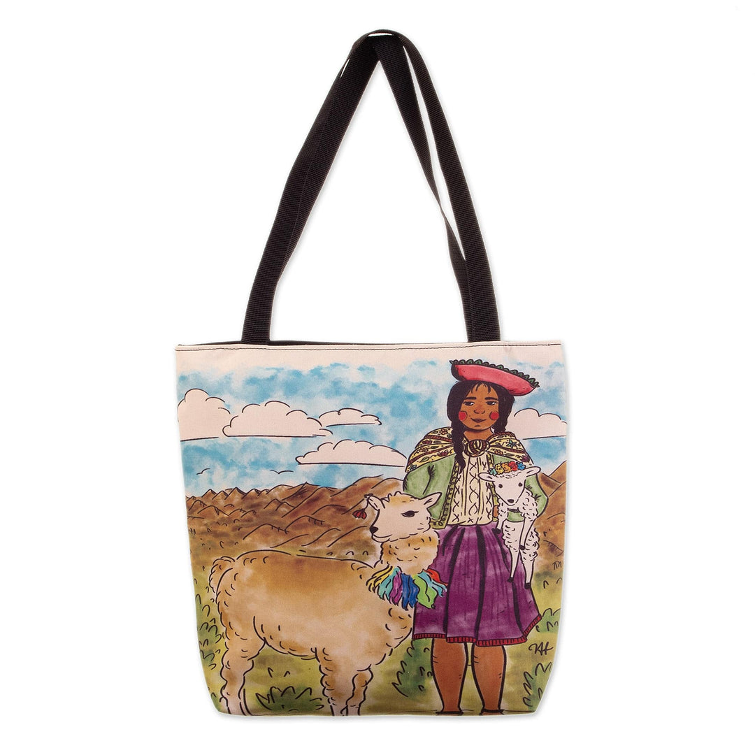 Printed Andean Landscape Tote Bag with Zipper Closure - Breathtaking Home