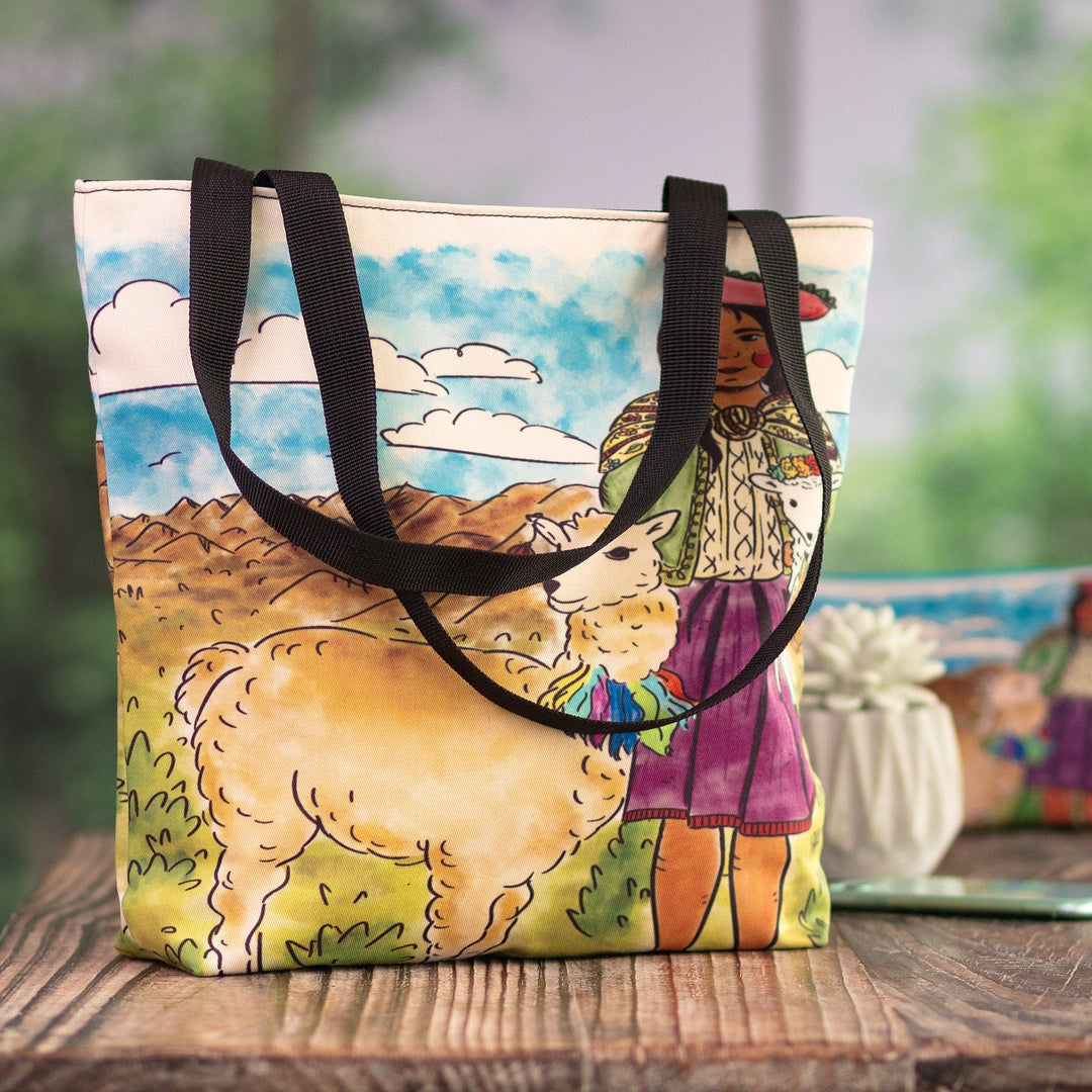 Printed Andean Landscape Tote Bag with Zipper Closure - Breathtaking Home