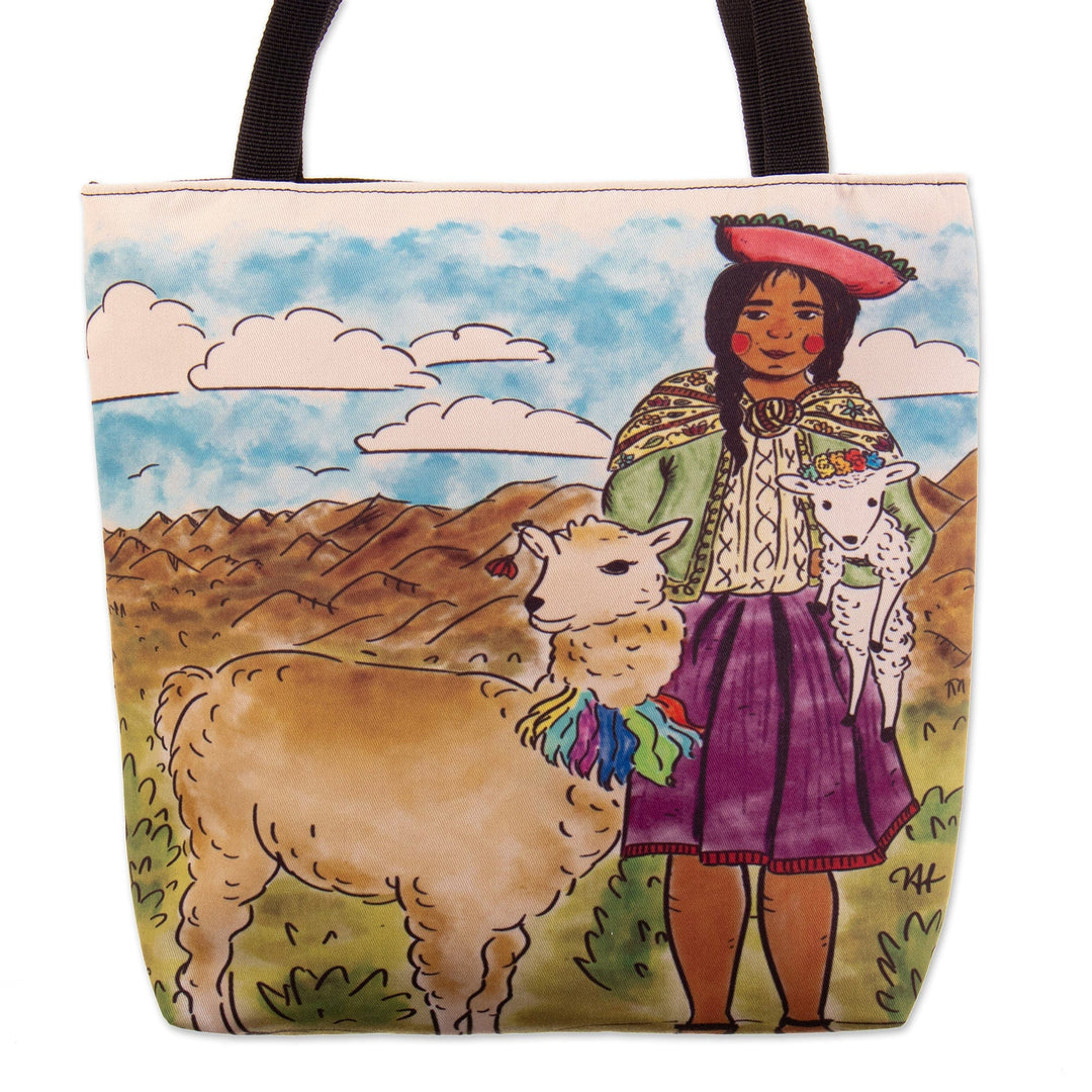 Printed Andean Landscape Tote Bag with Zipper Closure - Breathtaking Home