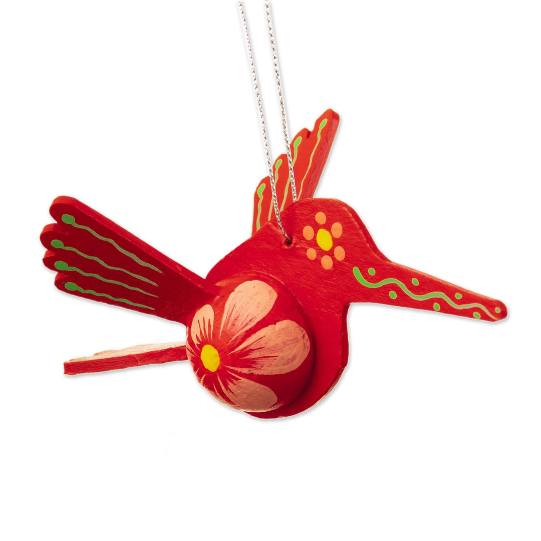 Red Hand-Painted Hummingbird Hanging Ornament - Hummingbird Red