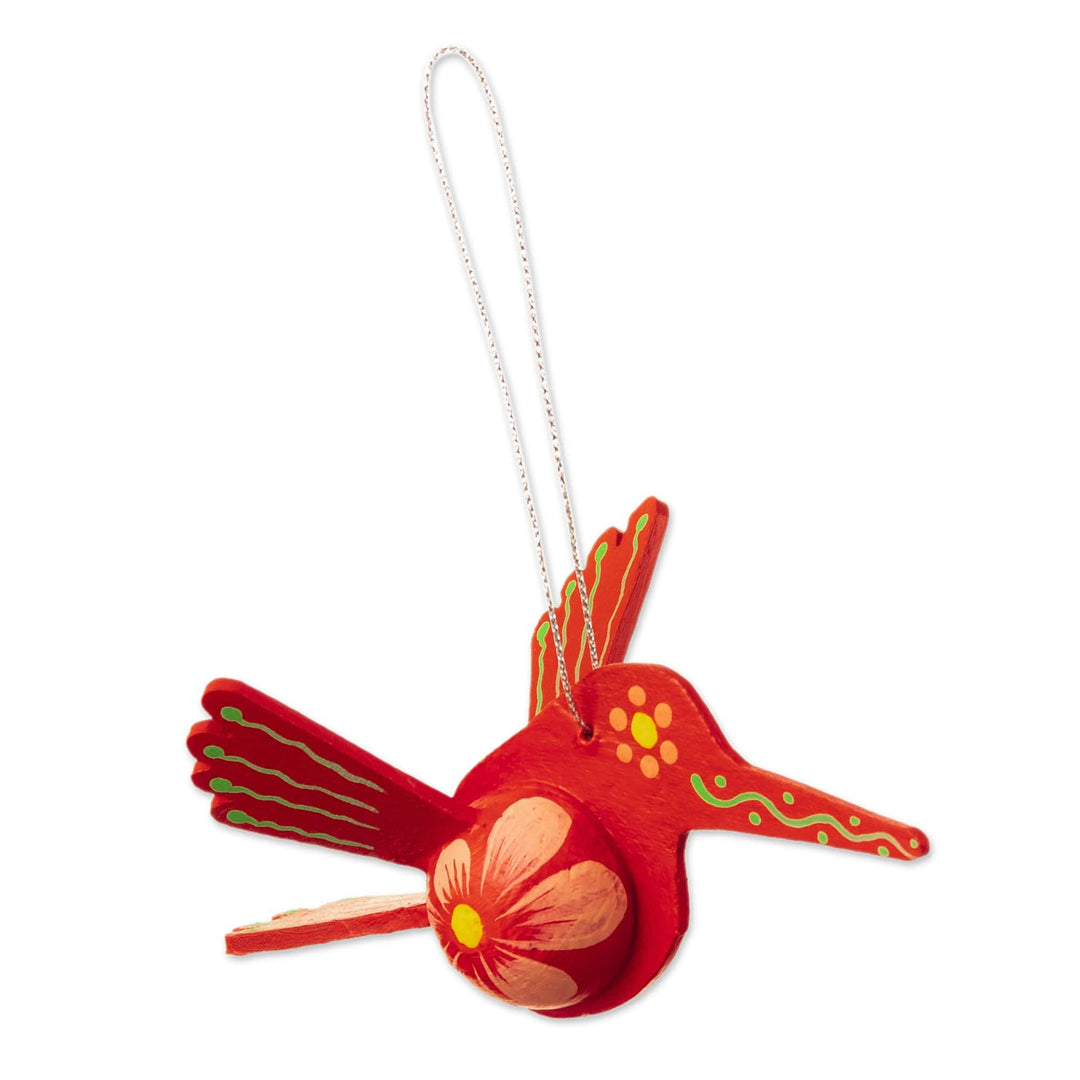 Red Hand-Painted Hummingbird Hanging Ornament - Hummingbird Red