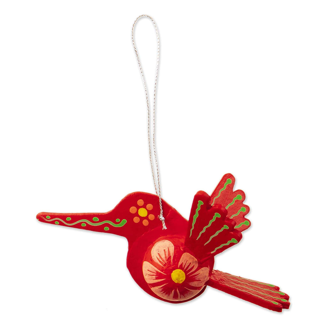 Red Hand-Painted Hummingbird Hanging Ornament - Hummingbird Red