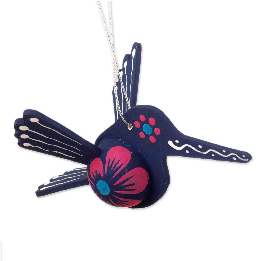Blue Hand-Painted MDF Hummingbird Christmas Ornament - Sapphire Hummingbird