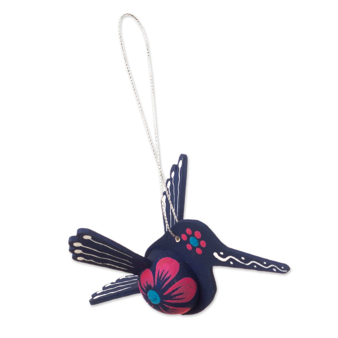 Blue Hand-Painted MDF Hummingbird Christmas Ornament - Sapphire Hummingbird