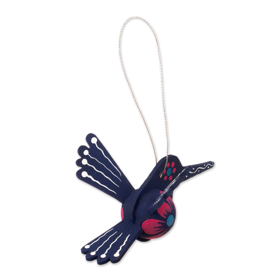 Blue Hand-Painted MDF Hummingbird Christmas Ornament - Sapphire Hummingbird