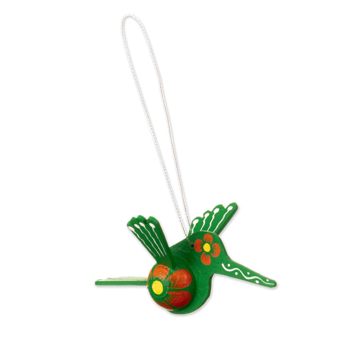 Green Hand-Painted Hummingbird Christmas Ornament - Emerald Hummingbird