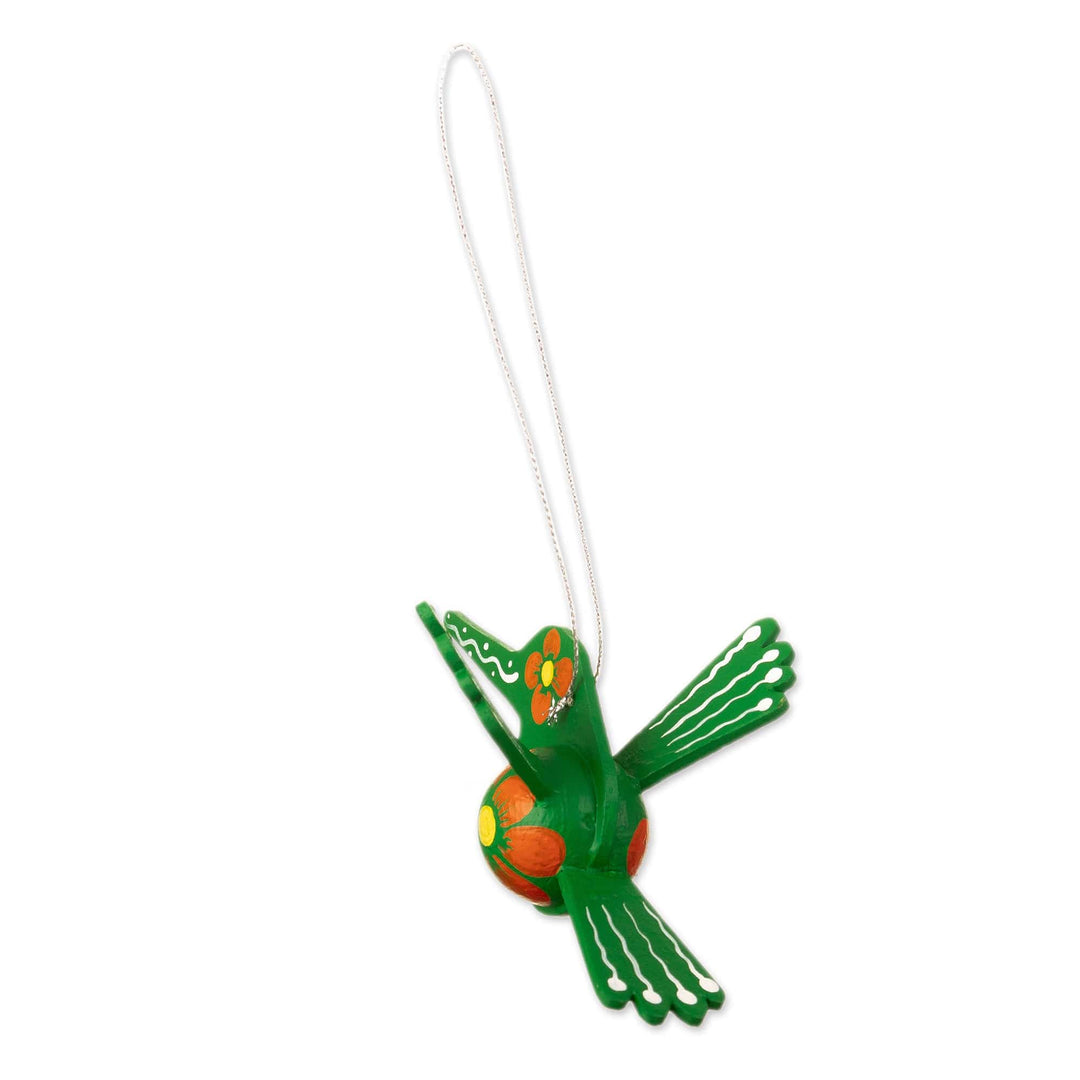 Green Hand-Painted Hummingbird Christmas Ornament - Emerald Hummingbird
