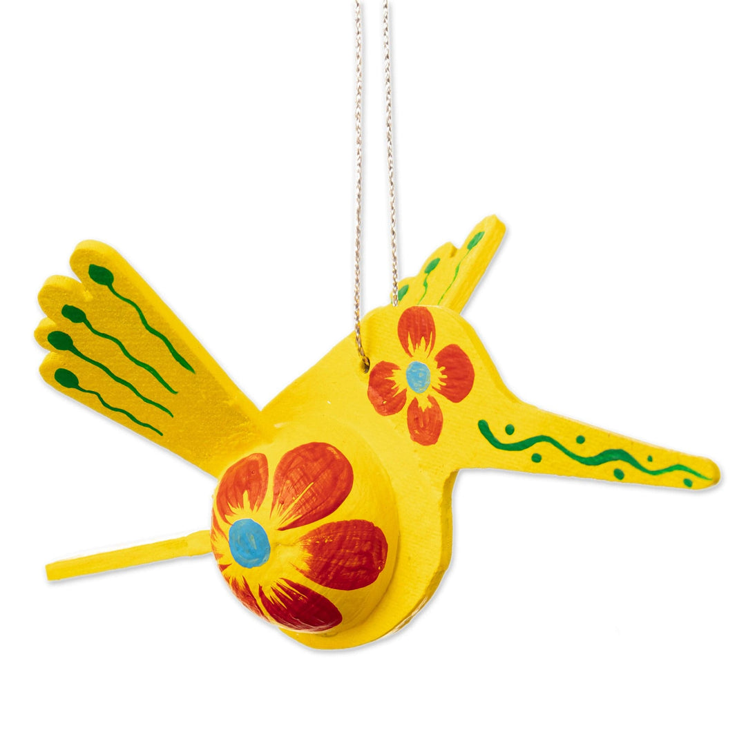 Yellow Hand-Painted Hummingbird Hanging Ornament - Sunshine Hummingbird