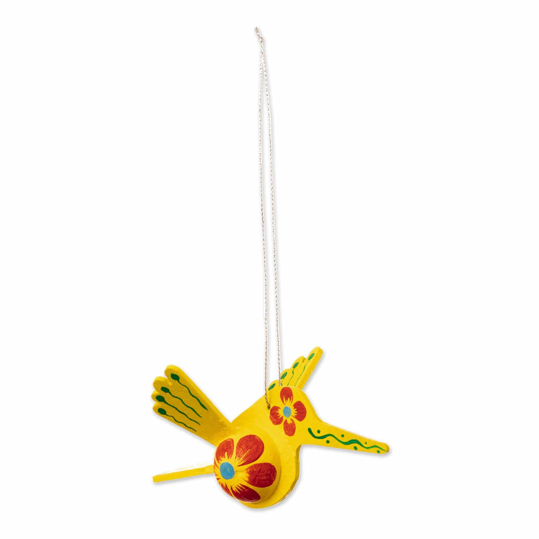 Yellow Hand-Painted Hummingbird Hanging Ornament - Sunshine Hummingbird