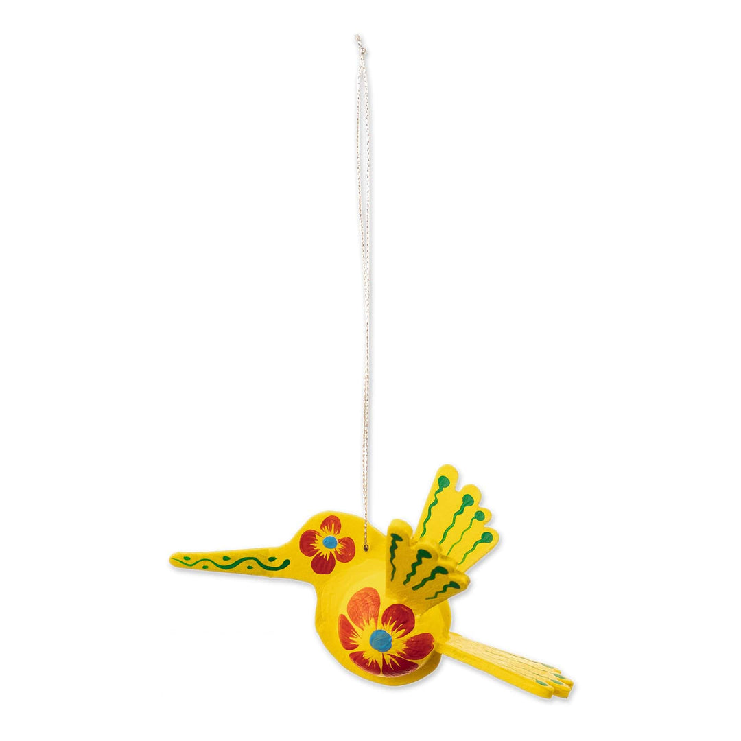 Yellow Hand-Painted Hummingbird Hanging Ornament - Sunshine Hummingbird