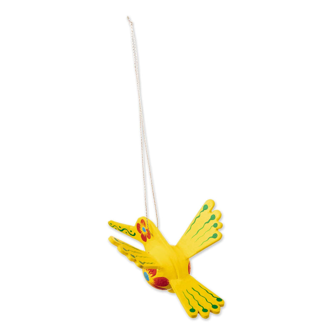 Yellow Hand-Painted Hummingbird Hanging Ornament - Sunshine Hummingbird
