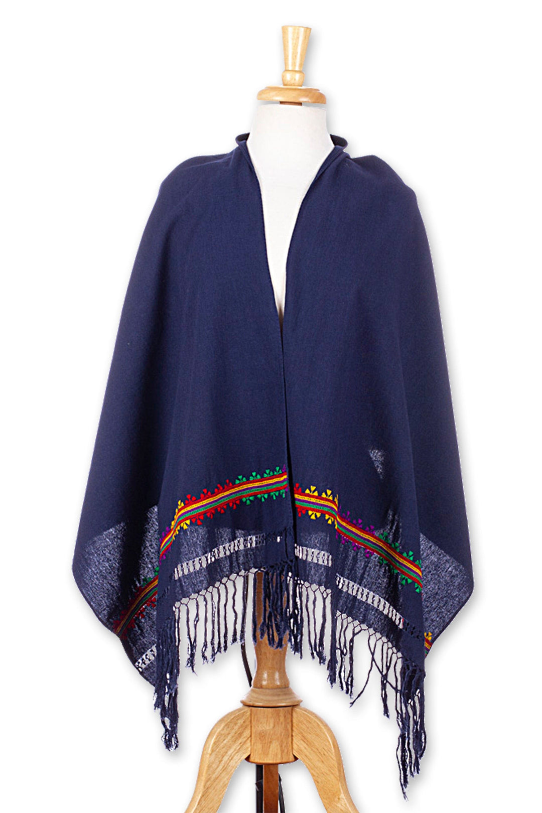 Traditional Cotton Shawl in Midnight with Embroidered Motifs - Midnight Heritage