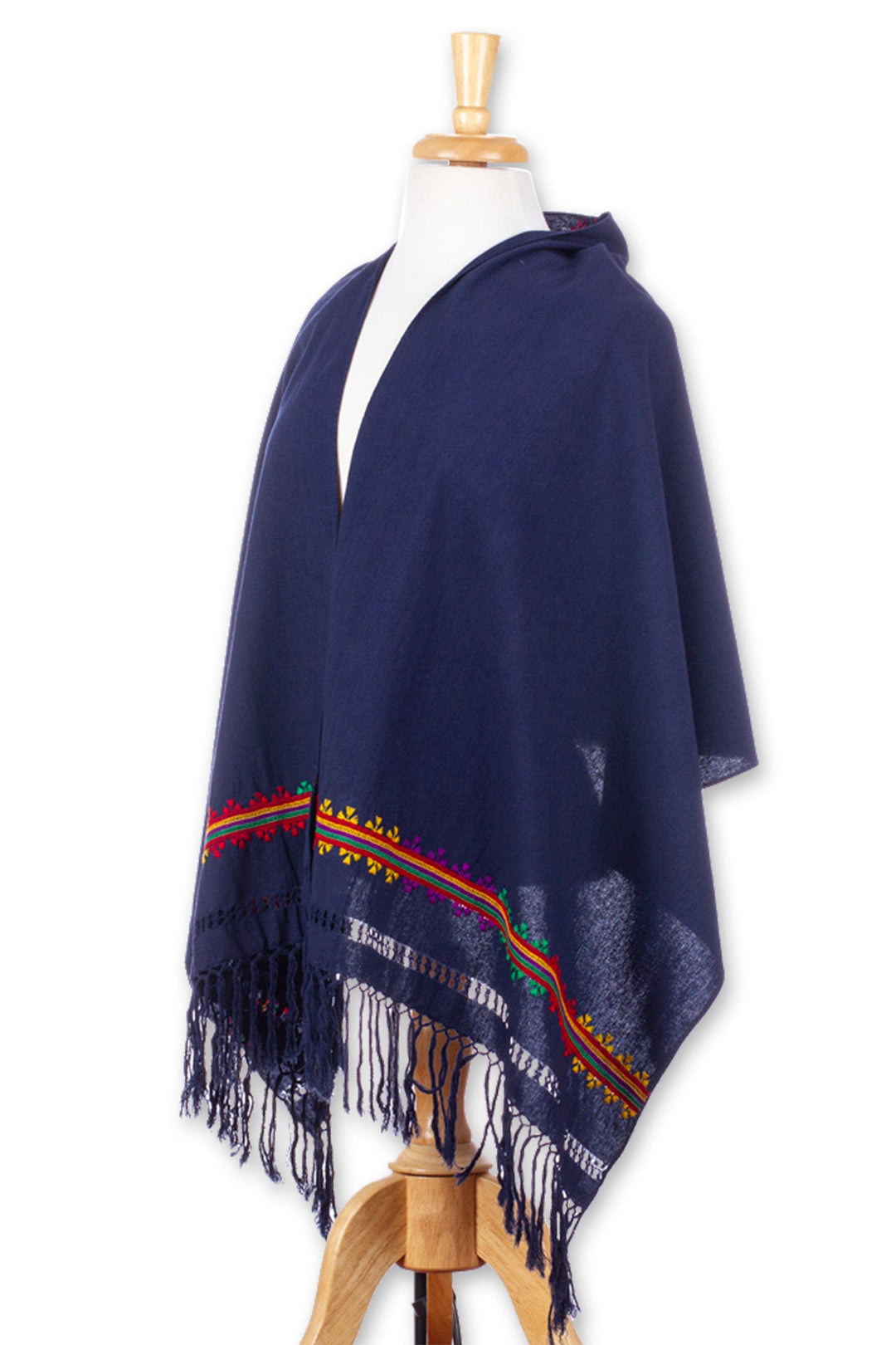 Traditional Cotton Shawl in Midnight with Embroidered Motifs - Midnight Heritage