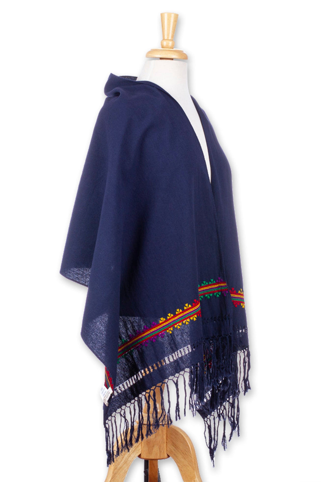 Traditional Cotton Shawl in Midnight with Embroidered Motifs - Midnight Heritage