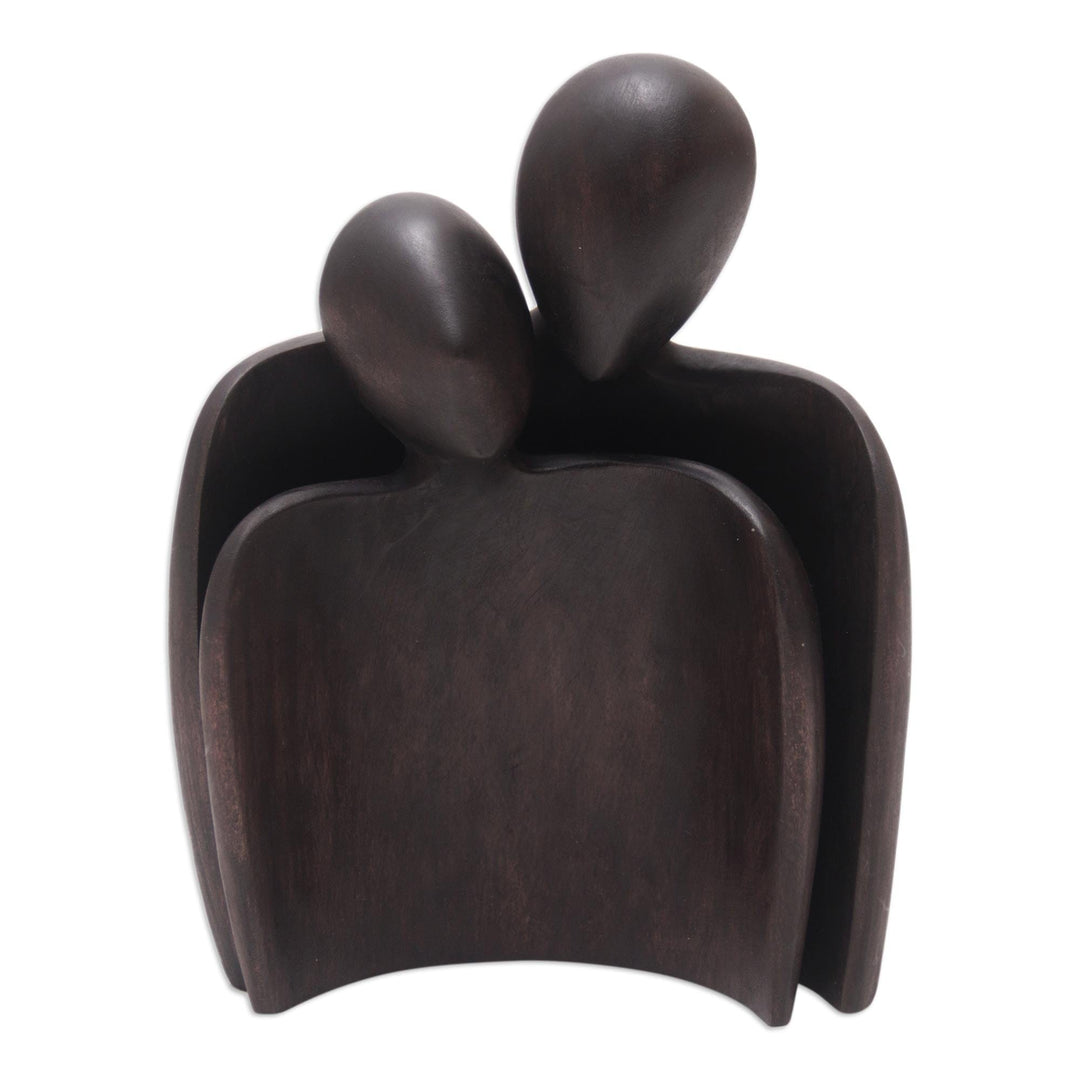 Hand-Carved Suar Wood Romantic Sculpture from Bali - Romantic Hug