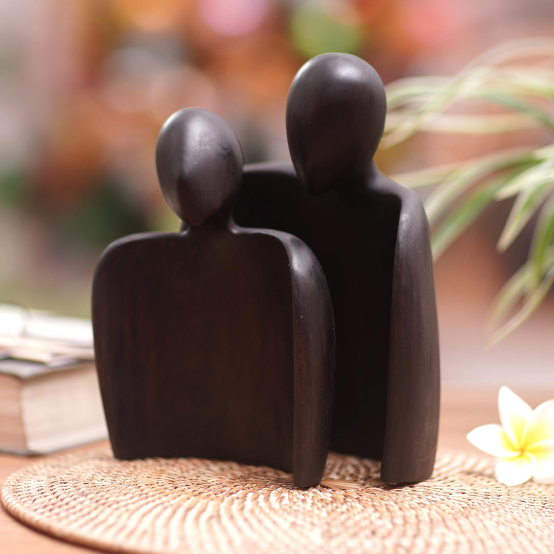 Hand-Carved Suar Wood Romantic Sculpture from Bali - Romantic Hug