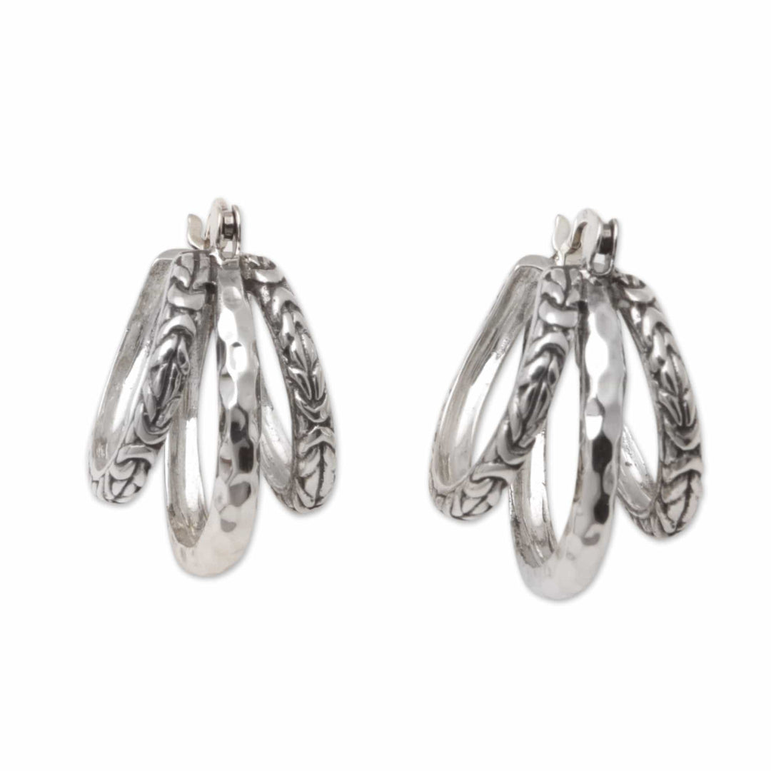 Sterling Silver Hoop Earrings with Traditional Motifs - Ceremonial Hoops