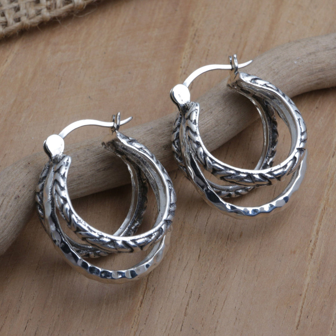 Sterling Silver Hoop Earrings with Traditional Motifs - Ceremonial Hoops