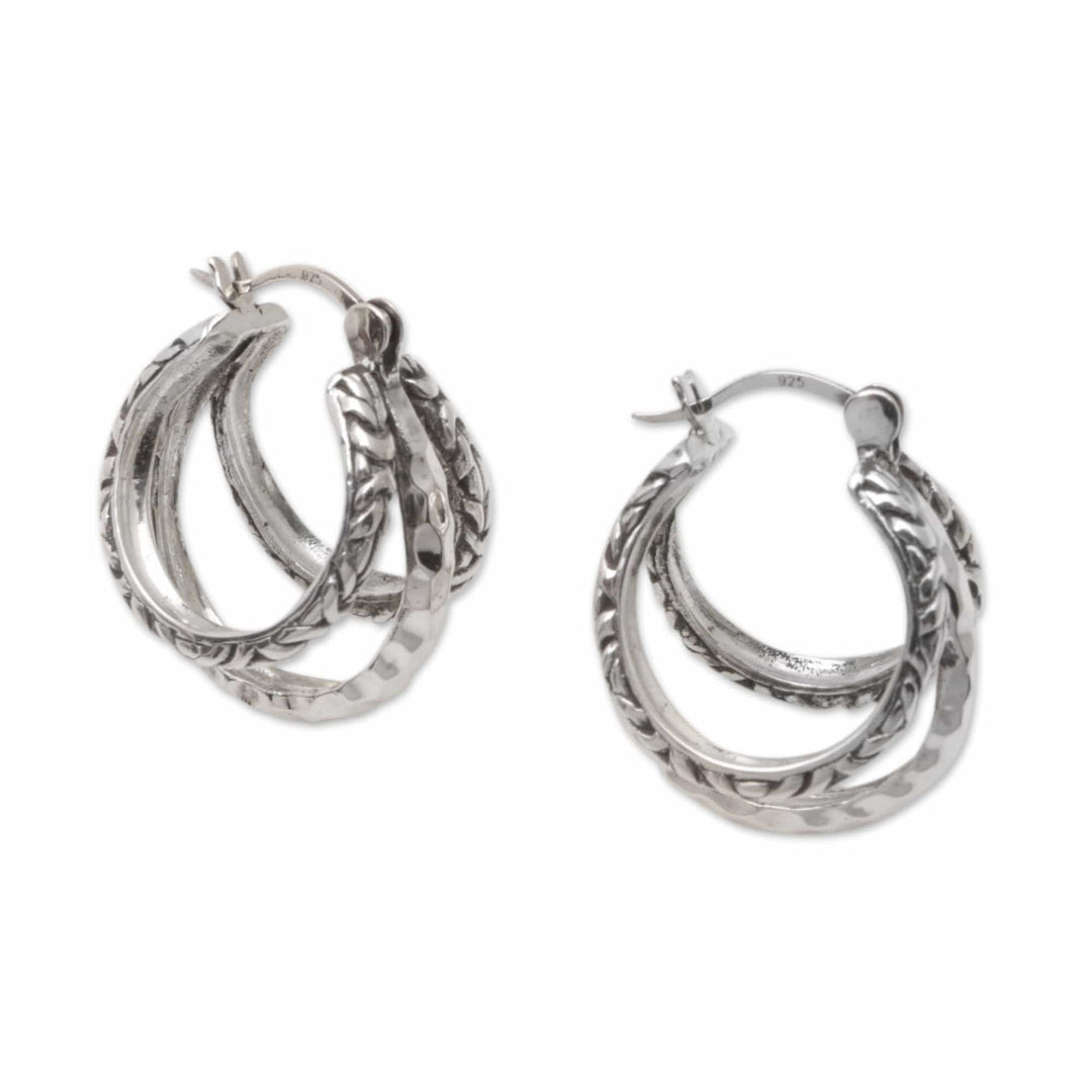 Sterling Silver Hoop Earrings with Traditional Motifs - Ceremonial Hoops