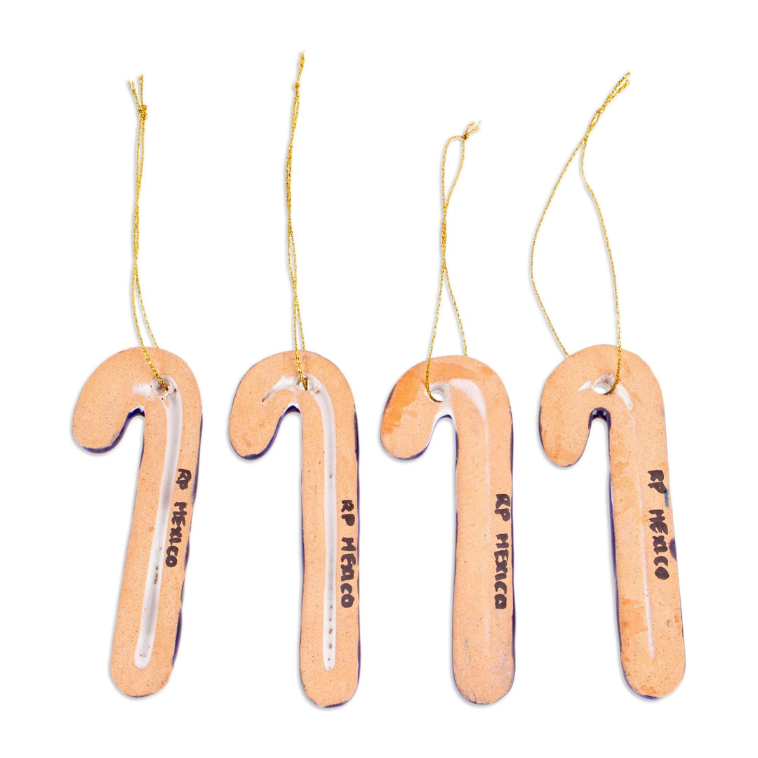 Set of 4 Ceramic Ornaments with Floral Motifs in Blue - Lapis Canes