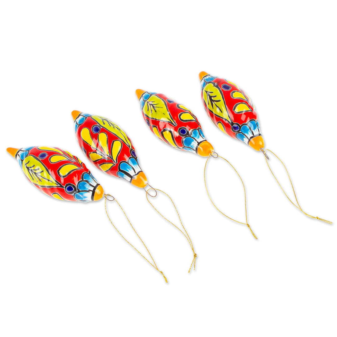 Handcrafted Talavera Ceramic Ornaments in Scarlet (Set of 4) - Scarlet Ambience